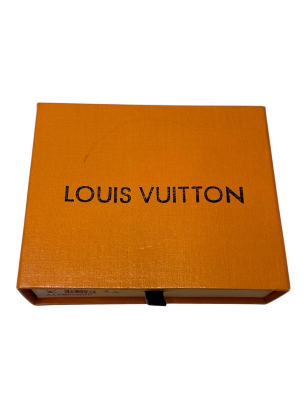 Louis Vuitton Orange Box with Black Logo Text.